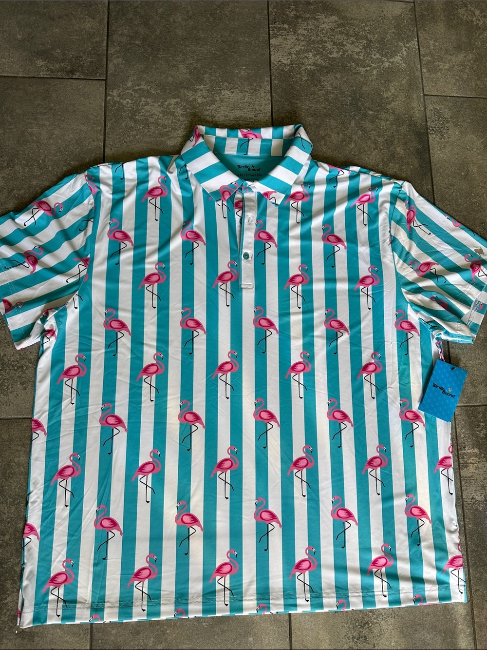 Birdie Bound Men’s 3XL Flamingo Golf Polo Pink Teal NWT